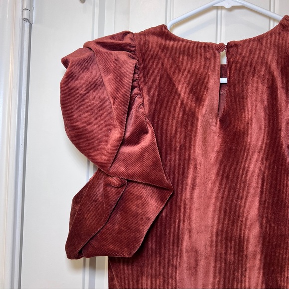 THML Velvet Blouse with Dramatic Ruffle Sleeves - Deep Rust Women’s  XS - Picture 5 of 11